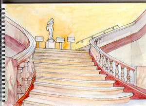 Escalier de Fervaques à l'aquarelle